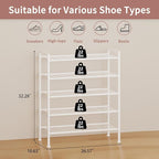 5 Tier Shoe Rack,Metal Shoe Storage Organizer Shelf for Closet,Entryway, Garage,Narrow Space(White, 5 Tier)
