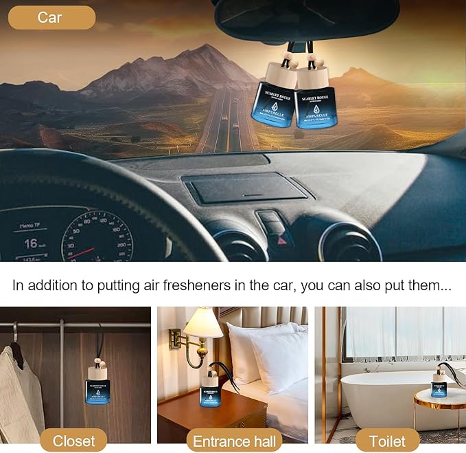 Car Air Freshener Hanging 2 Pack Car Air Fresheners Diffuser - Saffron Amber Fragrance Oil Air Diffuser for Car, 45+ days Lon