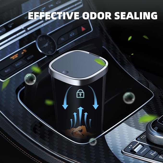 Mini Car Trash Can with Lid, Cup Holder Trash Can for Car with 3 Rolls Mini Trash Bags, Waterproof Small Car Garbage Can for Car Home Office Desk Bedroom -Square Black