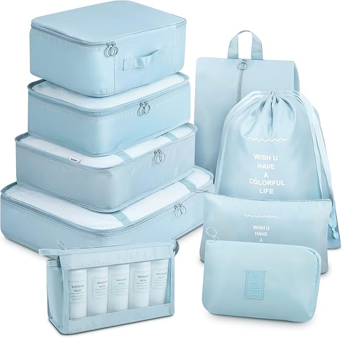Mossio 9 Set Packing Cubes with Shoe Bag & Electronics Bag - Luggage Organizers Suitcase Travel Accessories