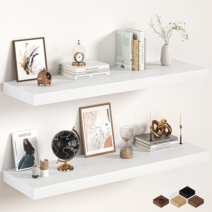 White Floating Shelves 48Inch Long, 12 Inch Deep Floating Shelves for Wall, 48 x 12 Large Floating Shelf for Fireplace Mantel