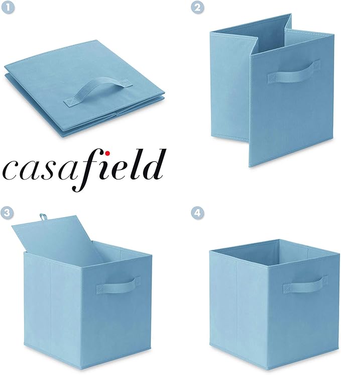 Casafield Set of 6 Collapsible Fabric Cube Storage Bins, Baby Blue - 11" Foldable Cloth Baskets for Shelves, Cubby Organizers