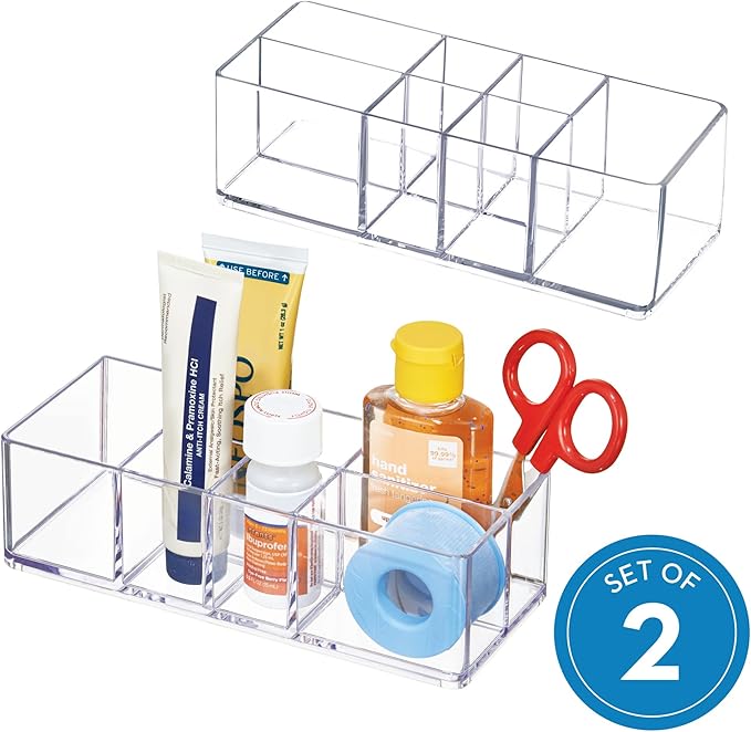 iDesign Divided Bathroom Vanity Organizer, 7" x 3" x 2", Set of 2Clear
