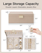 VLANDO Jewelry Organizer,2 Layer Jewelry Box Large Jewelry Organizer for Women Removable Jewelery Tray with Watch Pillow for 