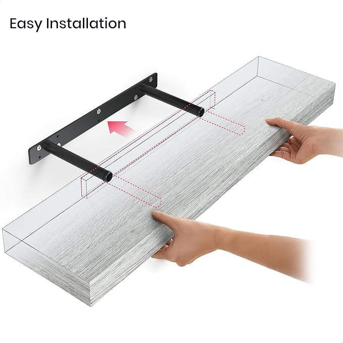 Ballucci Floating Shelves, 24" Wood Wall Shelf Set of 2, with Invisible Brackets for Bathroom, Living Room, Bedroom, Kitchen,