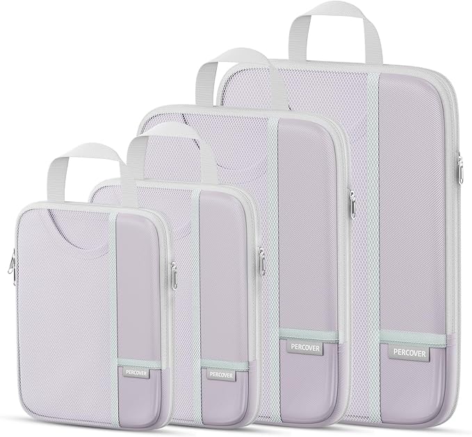 Percover Compression Packing Cubes 4-Piece Set, Packing Cubes Compression for Travel with Label Pockets, Travel Organizer for