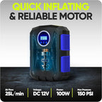 FORTEM Tire Inflator Portable Air Compressor, Air Pump for Car Tires and Bikes, Car Tire Pump w/Auto Shut Off, 150 PSI, 12V DC, LED Light, Carrying Case, for Men, Women