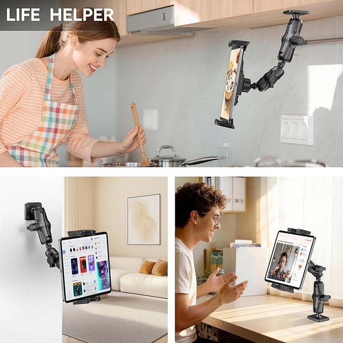 OHLPRO Tablet Mount for Truck - Heavy Duty Drill Base Tablet Holder for Car Dashboard, iPad Holder for All 5"-13" iPad Pro Samsung Galaxy Kindle fire Tablets and Car Wall etc. - 8-inch Aluminum Arm