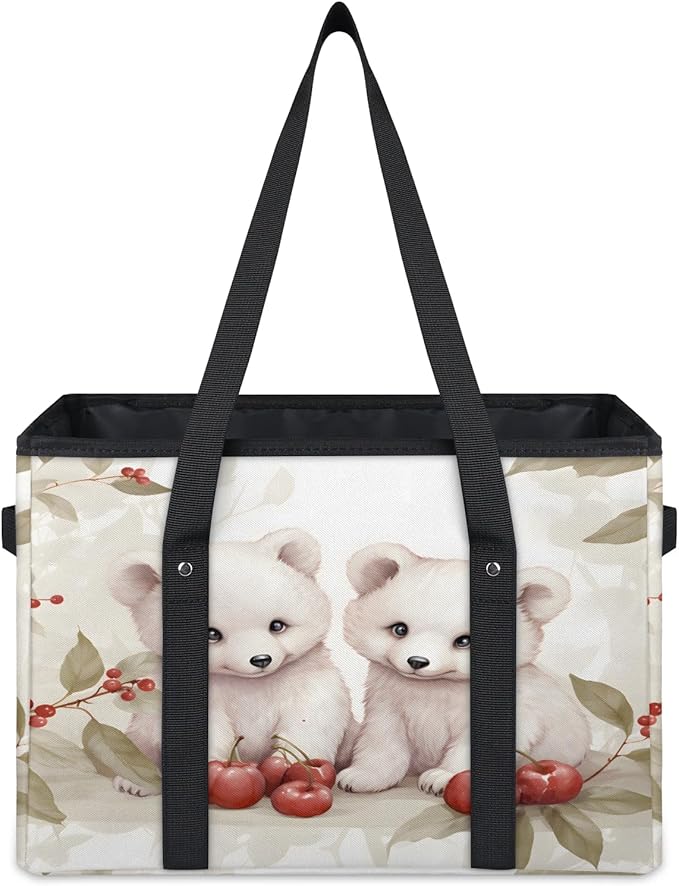 Reusable Grocery Bags Heavy Duty Shopping Bags Foldable Large Tote Bags with Long Handles & Hard Bottom