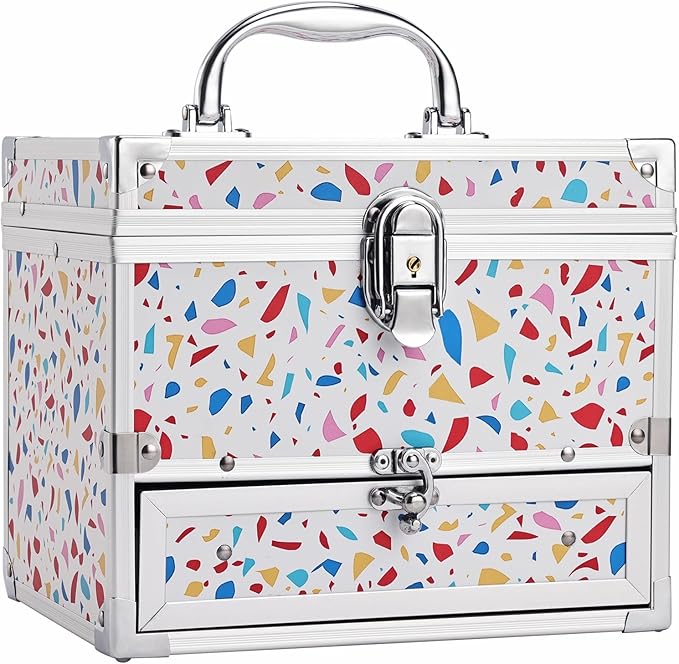 Hododou Girls Jewelry Box Organizer with Drawer & Mirror, Mermaid Tail Style Lockable Storage Case for Kid or Little Girls Je