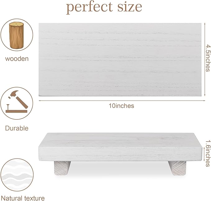 zoocatia Small Wood Tray Pedestal Stand Farmhouse Bathroom Decor Decorative Wooden Riser Kitchen Soap Dish Holder for Vanity,