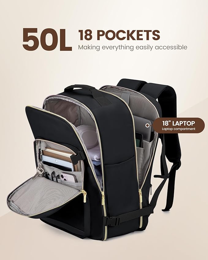LOVEVOOK Travel Backpack for Women & Men 50L,Airline Approved Carry On Backpack Travel Essentials,TSA Carry on Luggage,Waterp