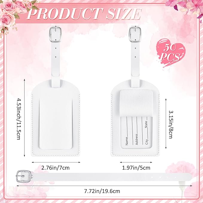 Hillban 50 Pieces Bulk Luggage Tag Travel Bag Leather Suitcase Tags with Full Privacy Cover and Name ID Card for Luggage Suit