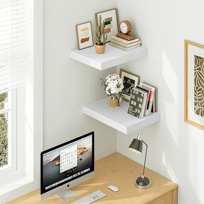 Vivelove White Floating Shelves Over Toilet 12 Inches Deep, 16x12 Floating Shelves for Wall with Invisible Brackets, Room She