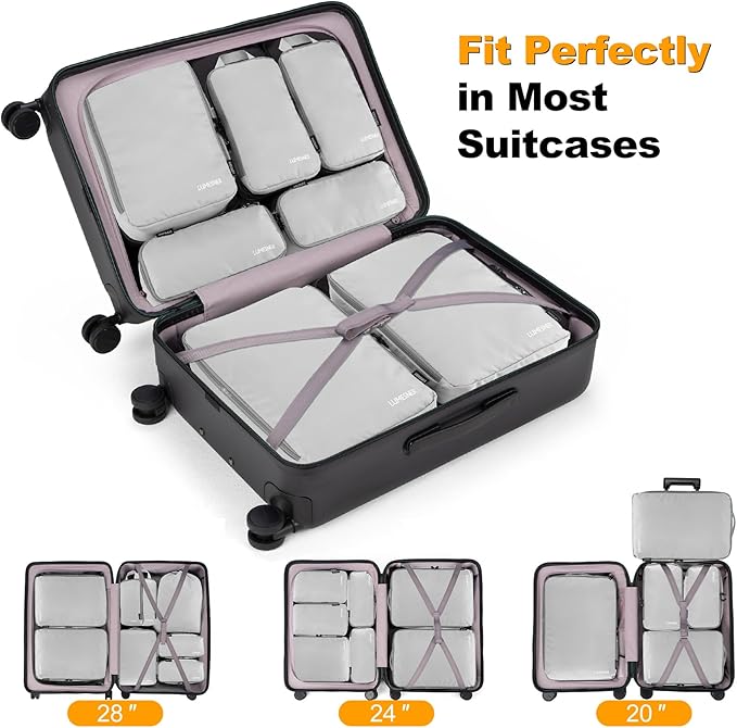 8 Set Compression Packing Cubes for Travel, Waterproof Luggage Organizers, Suitcase Organizer Set for Carry-On & Checked Bagg