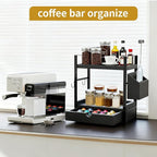 2-Tired Bathroom Counter Organizers and Storage, Coffee Bar Organizer with Drawer, Solid Wood Skincare Perfume Organizer for 