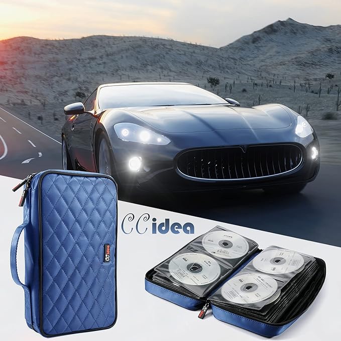 CCidea 96 Capacity CD/DVD Case Holder Portable Wallet Disc Storage Binder for Car, Home, Travel (96-Blue) Specials