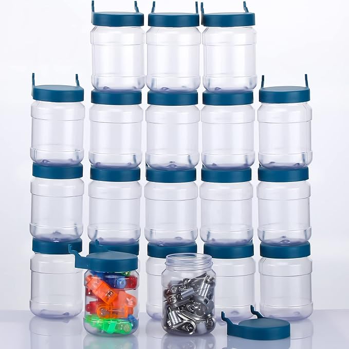 Unittype 20 Set Pegboard Organizer Accessories Peg Boards Jars with Lids Plastic Pegboards Bins Storage Containers Clear Peg 