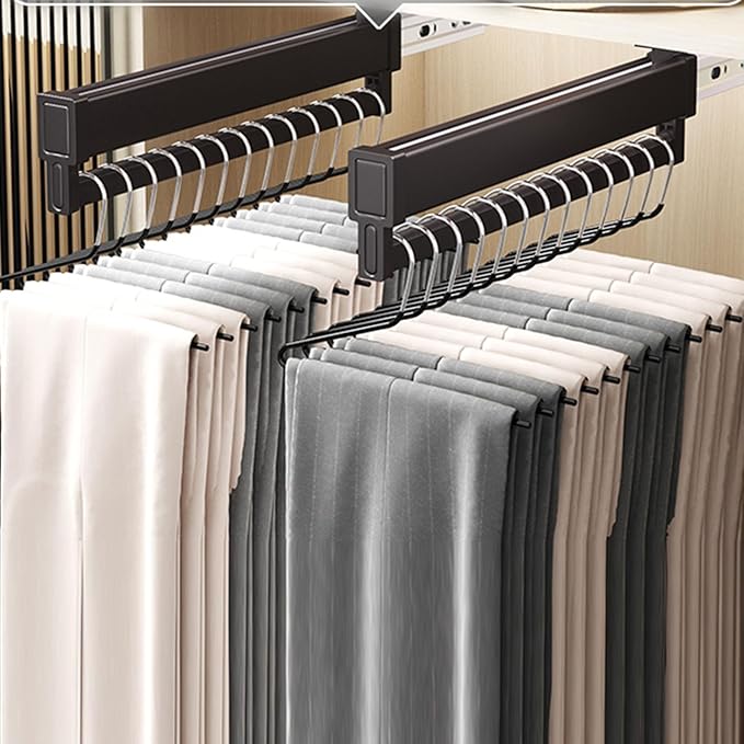 Heavy Duty Pull Out Clothes Rail, Extendable Closet Rod with 2 Sliding Tracks, Adjustable 21-60cm Clothing Hanger Rack, Suppo