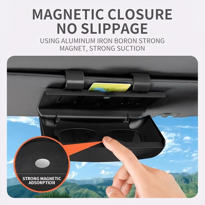 Sunglasses Holder for Car, Universal Car Visor Glasses Storage Case, Auto Eyeglasses Organizer Protective Box with Hidden Magnetic Closure, Vehicle Visor Accessories