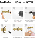 Brushed Gold Small Coat Rack Wall Mount – 9 Inch Stainless Steel Rail with 3 Double Coat Hooks for Entryway, Bathroom, Bedroo