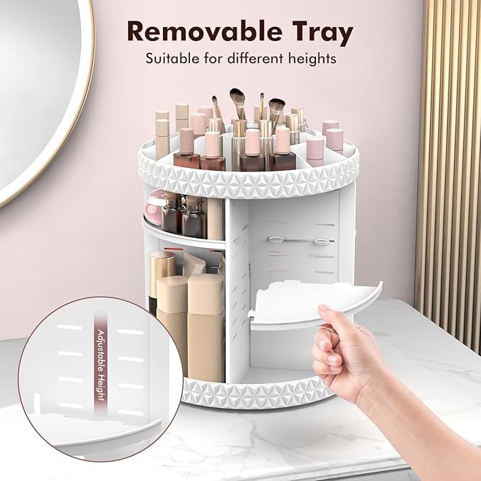 Rotating Makeup Organizer, Adjustable Vanity Organizer, Large Capacity Cosmetic Display Case for Spinning, Storage Carousel f
