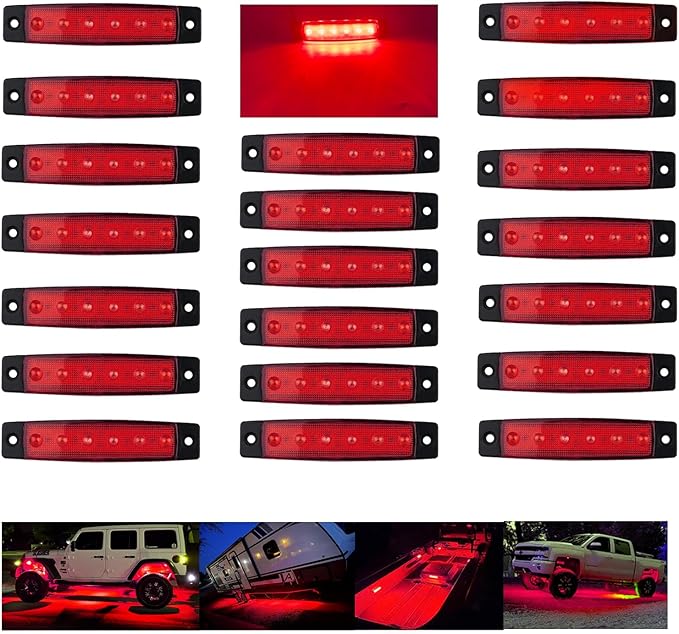 20 Pcs Rock Lights Red Strip Lights Wheel Fender Well Underglow Led Lights for Cars Exterior Side Marker for Truck Golf Cart Wrangler RV RV SUV Offroad
