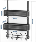 Adjustable Over The Door Hooks Organizer, Door Hanger Coat Rack with 2 Mesh Baskets and 10 Hooks, Back of Door Storage Organi
