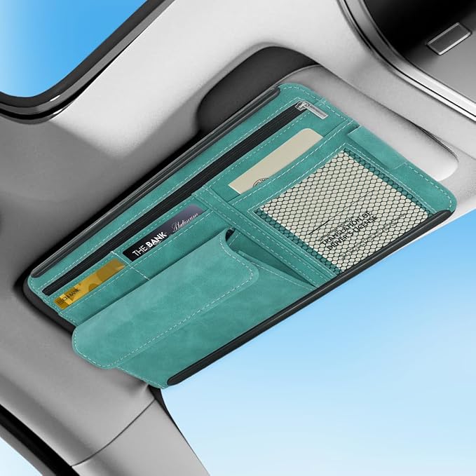 Sun Visor Organizer, Multi-Pocket Auto Visor Organizer for Car, SUV and Truck, Card Holder Glasses Holder for Car Interior Accessories Car Organizers And Storage, Blue