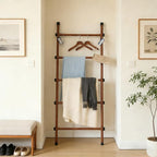 SIBRAD Expandable Blanket Ladder for Living Room, Adjustable Width (17.3"-32.3") Tall Metal Quilt Rack Wall Leaning, Rustic B