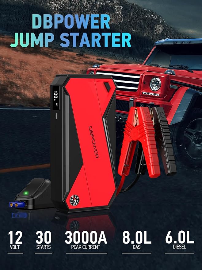 DBPOWER Peak 3000A 18000mAh Portable Car Jump Starter (up to 8.0L Gas, 6.0L Diesel Engine) Battery Booster with Smart