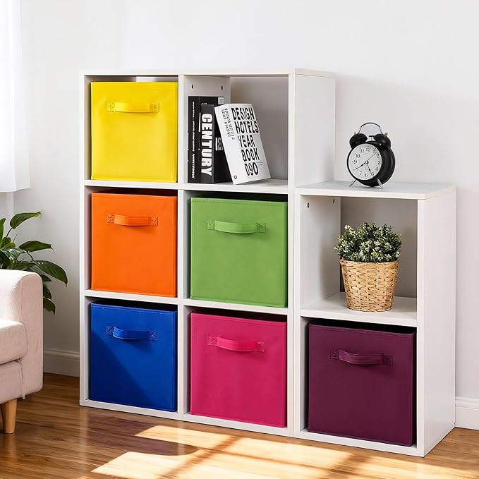 Stero Fabric Storage Bins 6 Pack Fun Colored Durable Storage Cubes with Fabric Handles Foldable Cube Baskets for Home, Kids R