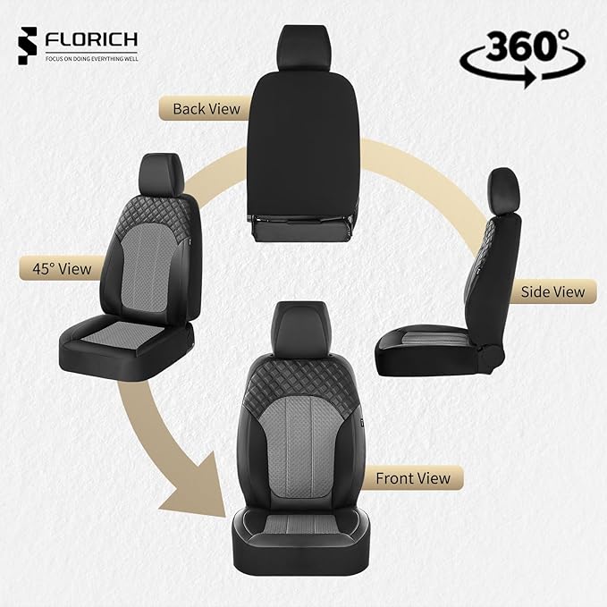 FLORICH Automotive Seat Covers 2 Seats Breathable Front Car Seat Cover Leather Air Mesh Car Seat Protector Cushion Airbag-Com