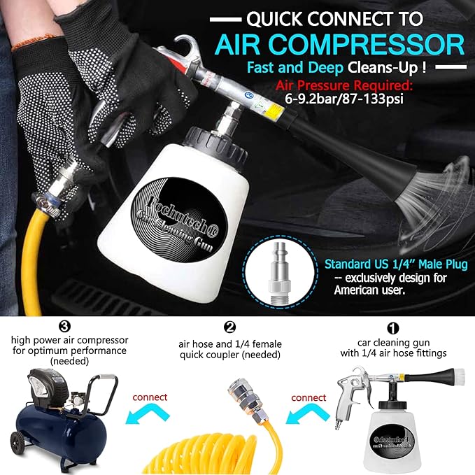 Car Detailing Kit Car Interior Cleaner Turbo Car Cleaning Gun Pro & at Home Interior Car Cleaning Supplies Kit for Upholstery