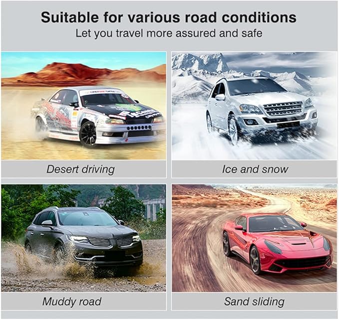 DATOUBOSS Universal Snow Chains 6pcs Car Anti-Skid Chains Thickness 8mm Adjustable Tire Chains for Cars/SUV/Truck Fit Tire Wi