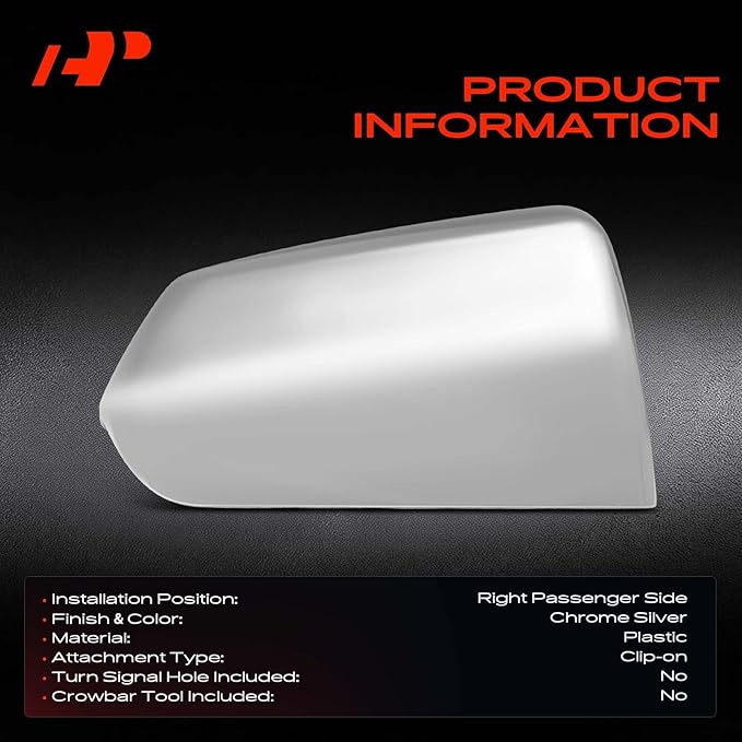 A-Premium Passenger Side Rearview Mirror Cover Cap - Compatible with Chevrolet Tahoe Suburban & GMC Yukon XL & Cadillac Escalade, 2021 2022 2023 2024 - Chrome, Without Turn Signal Hole