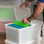 IRIS USA File Box, File Organizer w/Hinged Split Lid for Letter File, Important Document Box, Plastic Storage Filing Bin for 