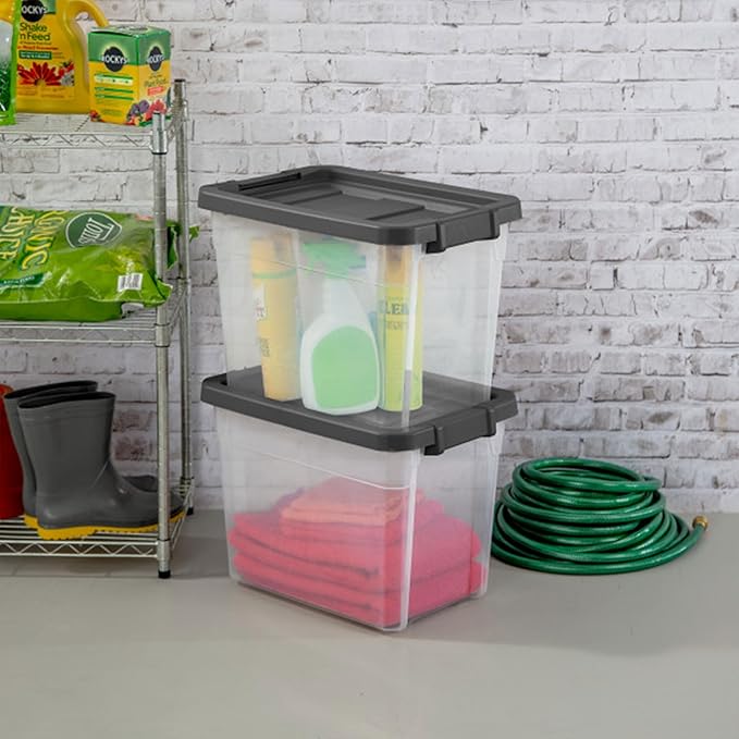 Sterilite 18-Pack Modular Stacker Box, Durable Clear Plastic Storage Bins with Latching Lids, 30 Quart - Stackable Organizing