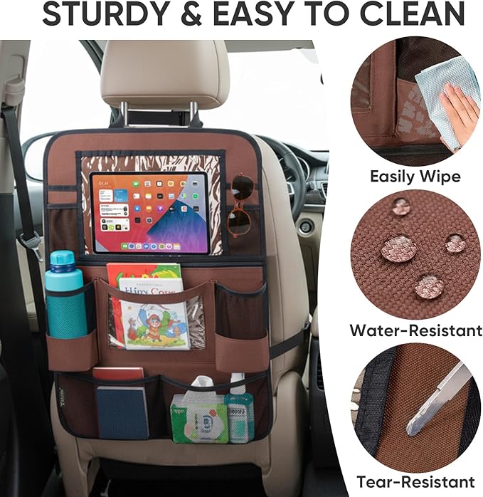 BALEINE Backseat Car Organizer, Back Seat Car Organizers and Storage, Kick Mats Back Seat Protector, Travel Accessories for Most Automotive (2 Pack, Mocha)