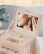 AKOZLIN 4-Tier Jewelry Box Leather Jewelry Storage Organizer with 3 Drawers Lockable for Women Girls Ring Necklace Earring Br