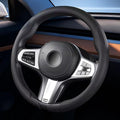 Car Leather Steering Wheel Covers Ultra-Thin Breathable Non-Slip Steering Wheel Protector,Universal Fit 14.5 inch -15 inch Wheel,Black