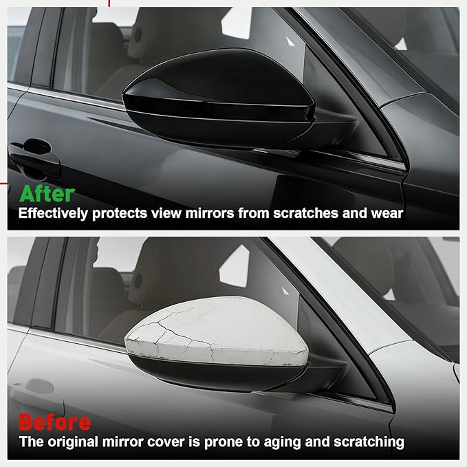 Passenger Side Mirror Cap Compatible with Volkswagen Jetta 2019-2025, Right Side Door Rearview Mirror Cover Fit for Jetta US Version Without Turn Signals, 17A857538AGRU - Glossy Black