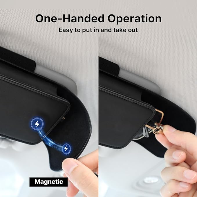 WOMACO Sunglass Holder for Car Visor, Magnetic Vehicle Eyeglasses Storage Case, PU Leather Eyeglasses Organizer Bag for Car
