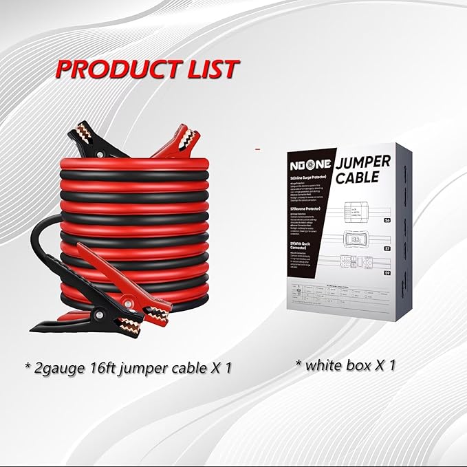NOONE 2 Gauge 16FT Heavy Duty Jumper Cables for Car Battery, 800A Automotive Booster Cables for Jump Starting Dead or Weak Batteries Includes Carry Box for SUV/Truck