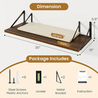 Deep Floating Shelves for Wall,30" Wx10 D Wood Floating Shelf Set of 2,Sturdy Metal Bracket Wide Display & Storage,Wall Mount