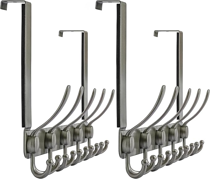 Dseap Over The Door Hook Hanger - Fits 1 3/8" to 1 3/4" Standard Doors | 5 Tri Hooks Heavy Duty Towel/Coat Rack | Door Organi