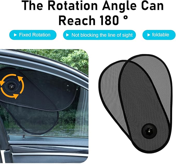 2PCS Car Side Windows Shades, Anti-glare Suction Cup Door Side Sunshade, Adjustable & Rotatable Baby Sunshade, Universal for Driver Passenger Rear Windows (Black)