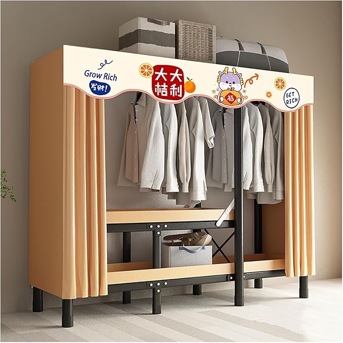 Portable Foldable Wardrobe Closet with Door - Metal Clothing Rack for Hanging Clothes, Space-Saving Coat Storage for Bedroom 