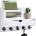 Key Holder Wall Mount, Key Holder for Wall with 5 Key Hooks and Storage Drawer Mail Organizer for Entryway Living Room Farmho