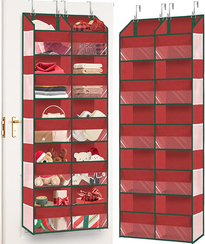 Christmas Over The Door Organizer 5 Tiers, Extra Large Behind Door Storage of 10 Compartments, 80 lbs Weight Capacity Hanging